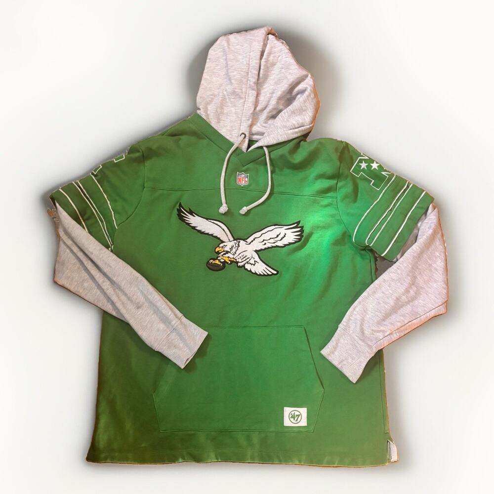 Philadelphia Eagles ’47 Brand Throwback Kelly Green Hoodie Shirt Men XL NFL